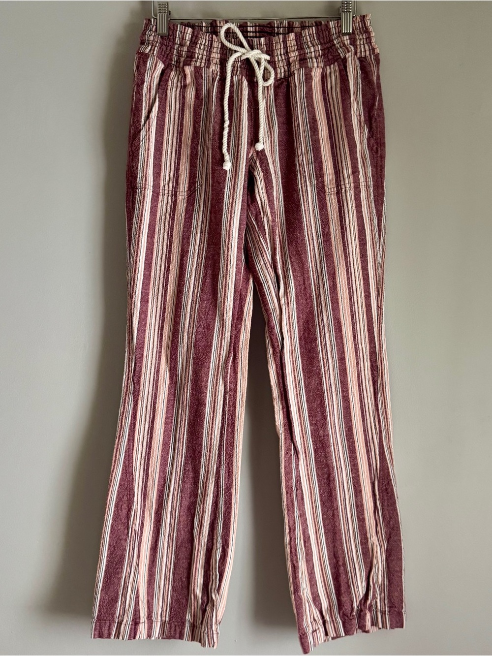 Roxy Striped Drawstring Pull-On Linen Blend Beach Pants Size Small